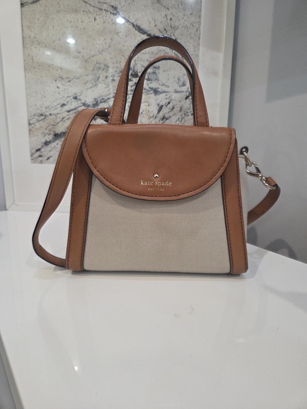 kate spade Tan and Cream Leather-Trim Crossbody Satchel